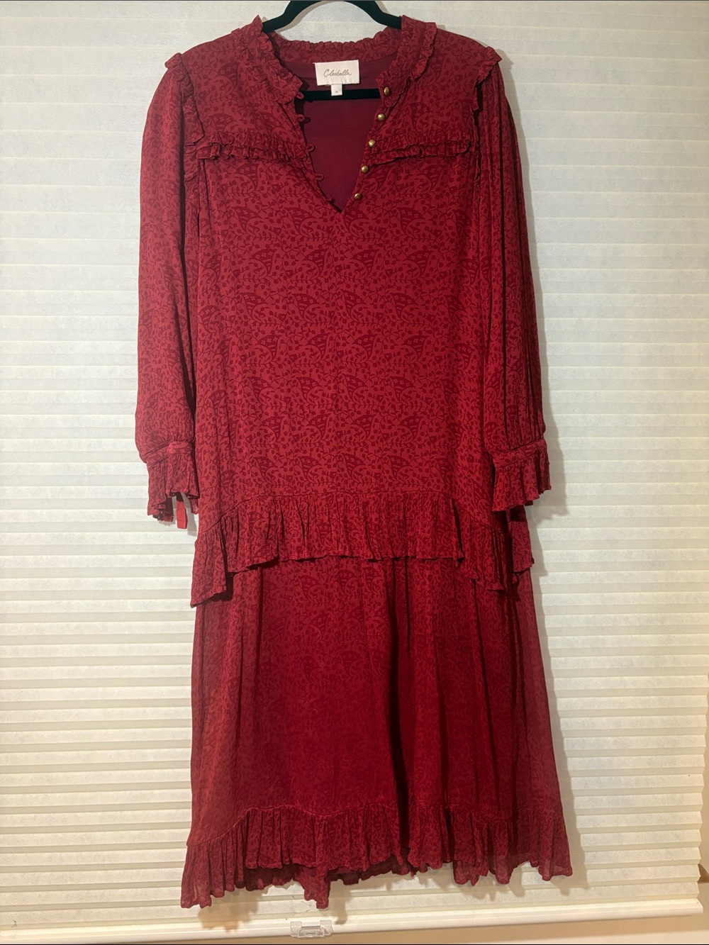 Cleobella Iris Ruffle Belt Lined Ecovero Viscose Organic Cotton Midi Dress M